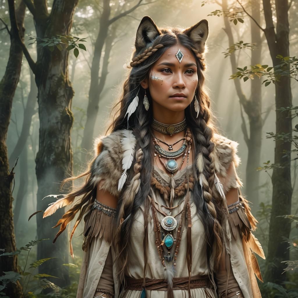 Ethereal Wolf Princess in Mystical Forest Glade