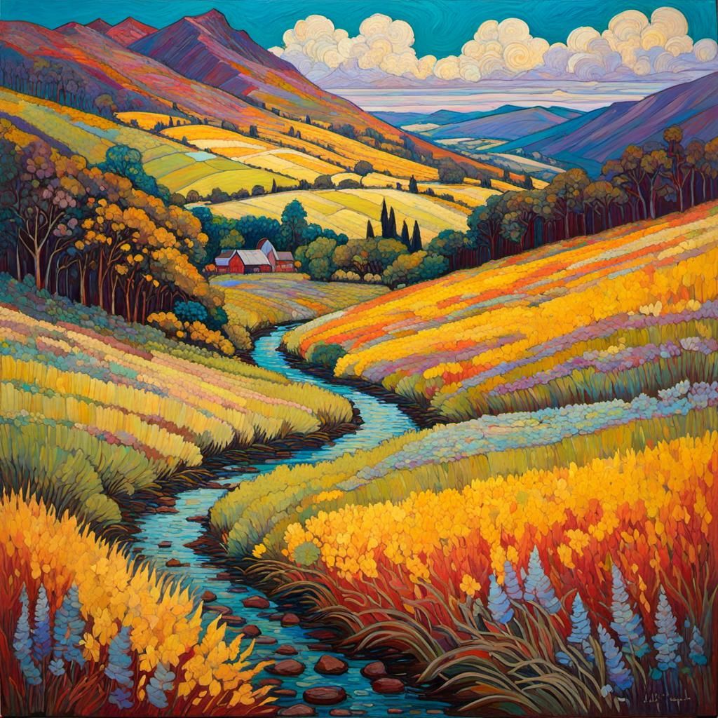 Scottish Landscape in Encaustic Impasto Style