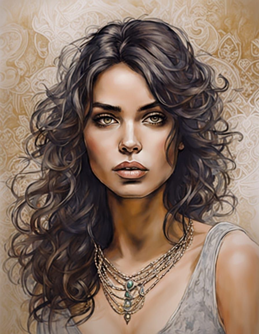 Mixed Media Portrait of a Woman with Intense Hazel Eyes