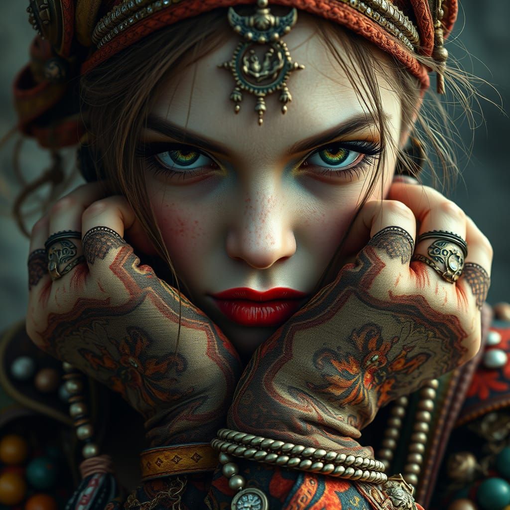 Stunning Woman on Socks in Art Nouveau Style