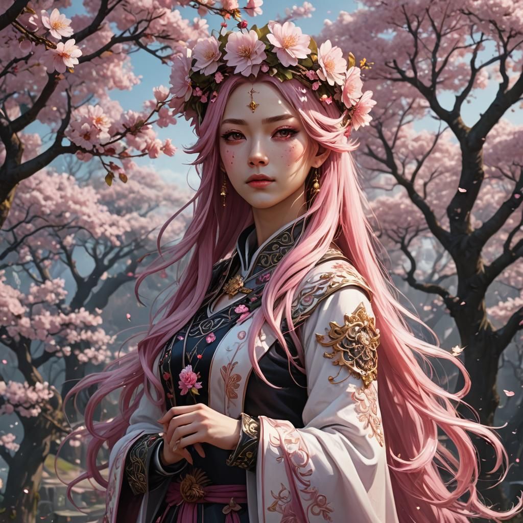 Anime Assassin Queen with Cherry Blossoms