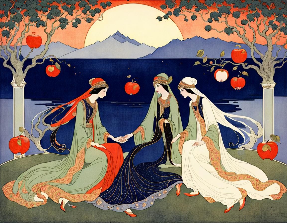 Arabian Nights Fairytale Illustration in Art Nouveau Style