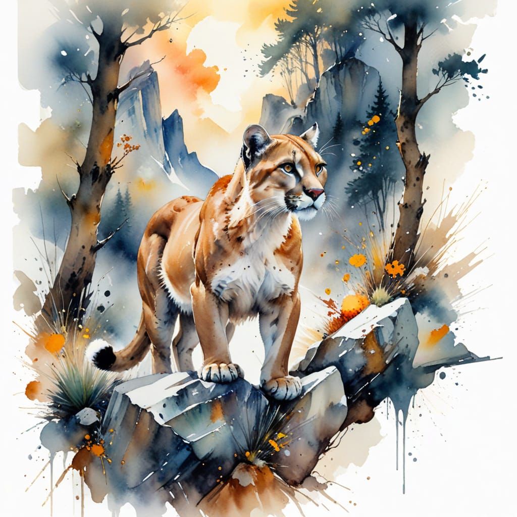 Majestic Cougar on Rocky Ledge at Sunset