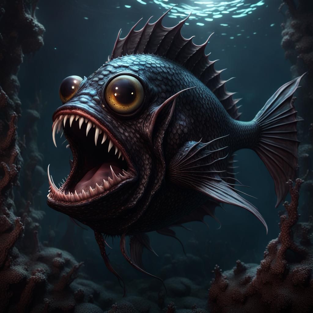 Angler Fish Vampire Mermaid in Detailed Matte Painting