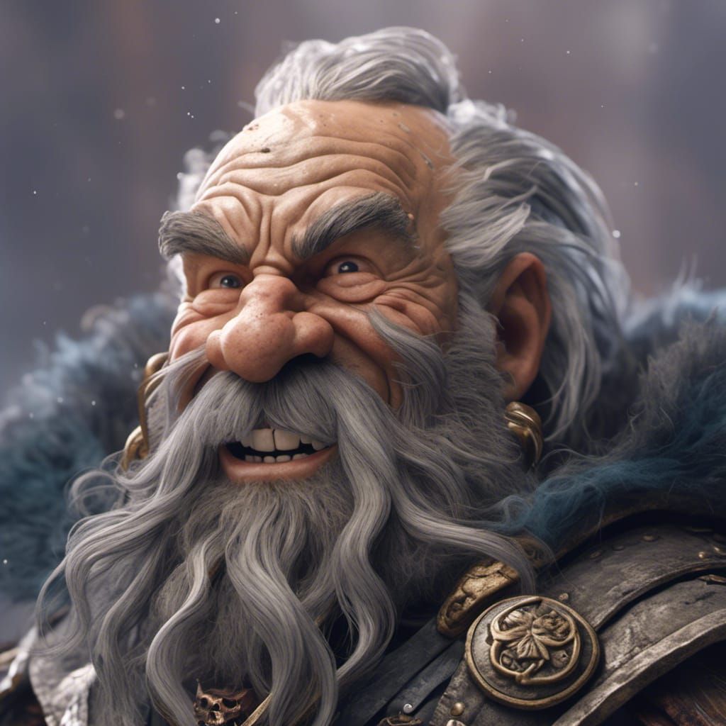 Tough Old Dwarf Warrior Laughing in Feast Hall