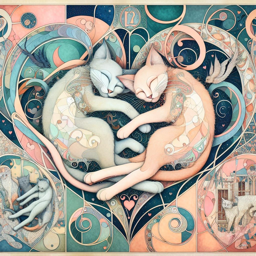 Art by Keiichi Tanaami and Alphonse Mucha, whimsical and sur...