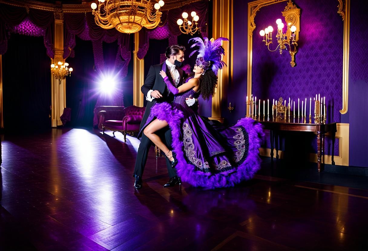 Elegant Masquerade Ball with Gothic Victorian Couple