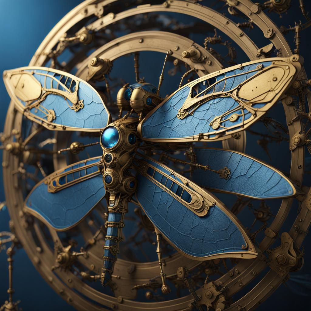 Clockwork Dragonfly Ornithopter Swarm in Detailed Matte Pain...