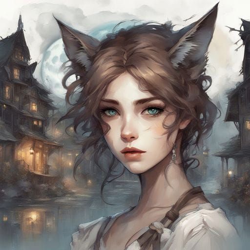 Beautiful Hazel Haired Cat-Girl in Royo Style