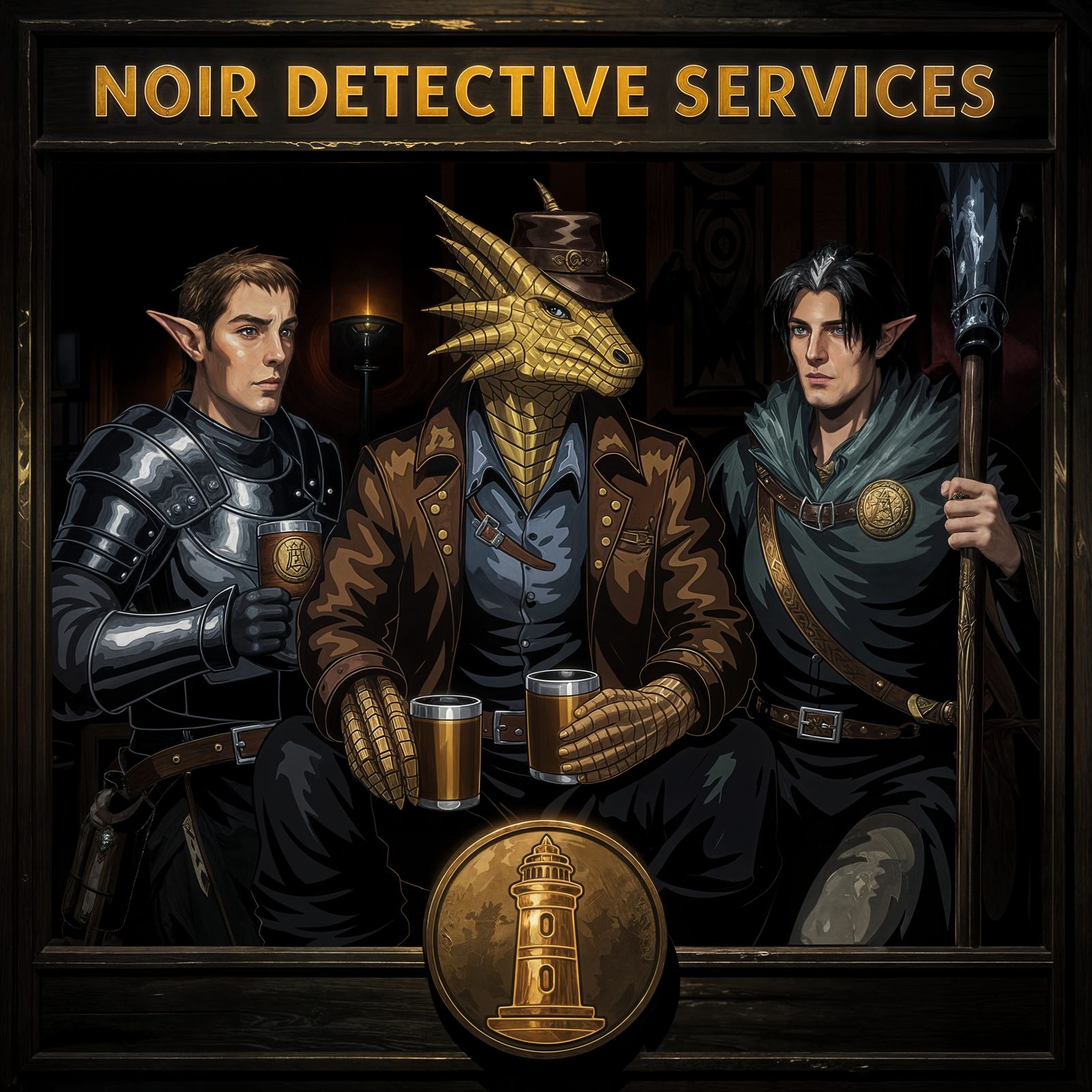 Anime Adventurers in Tavern: High Elf, Dragonborn, Druid