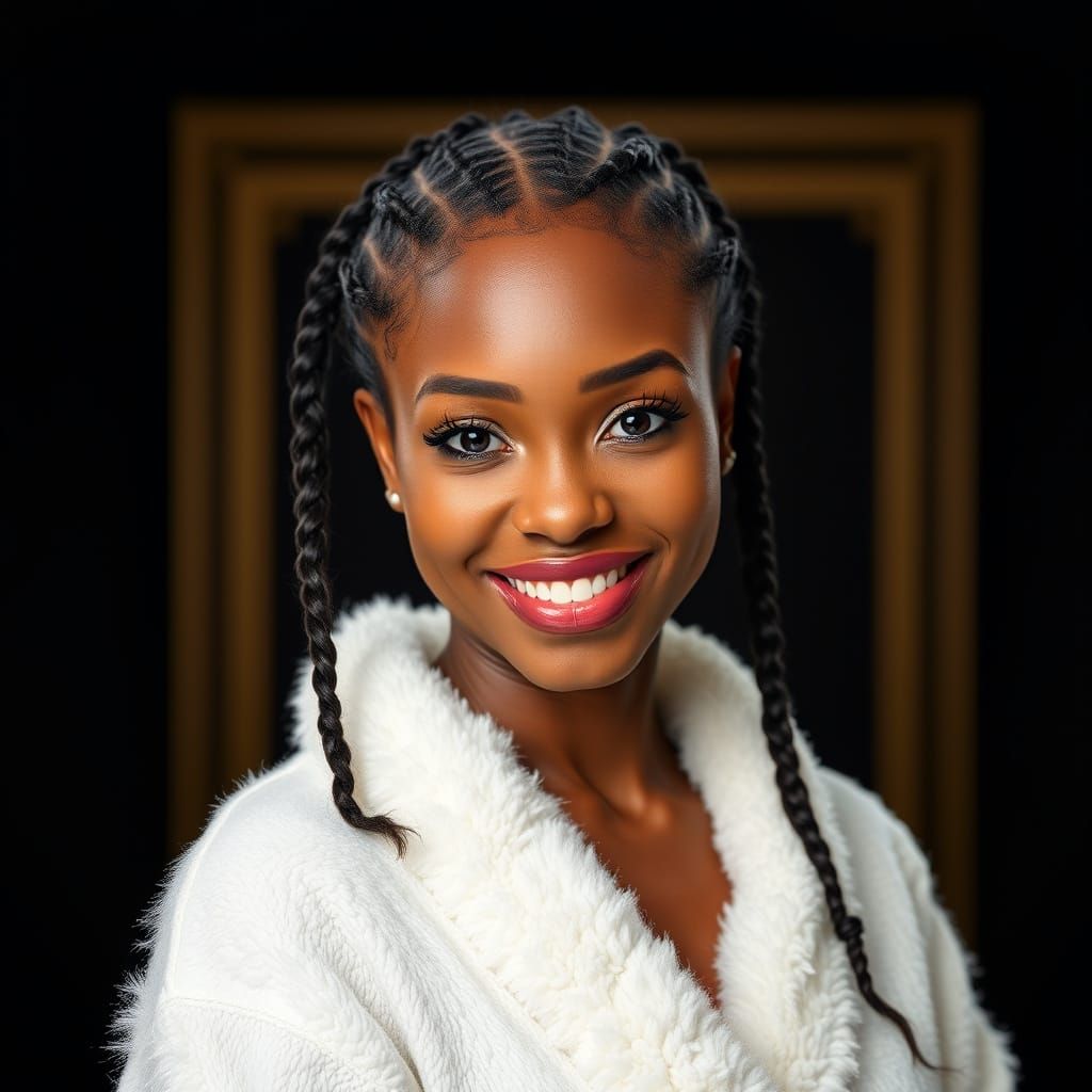Radiant Black Woman in White Robe Portrait