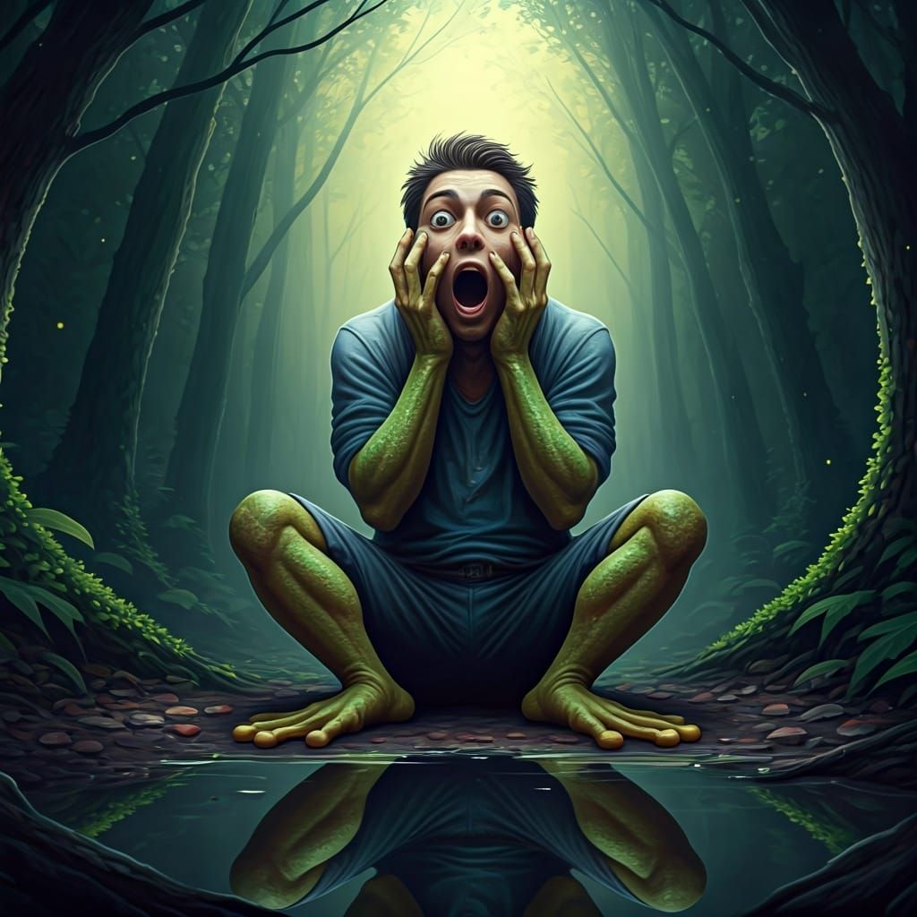 Man's Surreal Transformation into a Frog