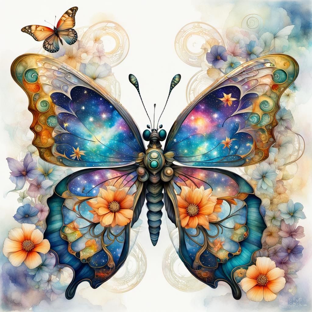 Cosmic Butterfly: Art Nouveau Steampunk Fusion