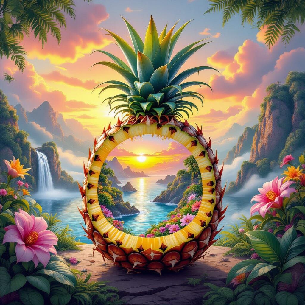 Pineapple Coastline: A Surreal 3D Dreamscape