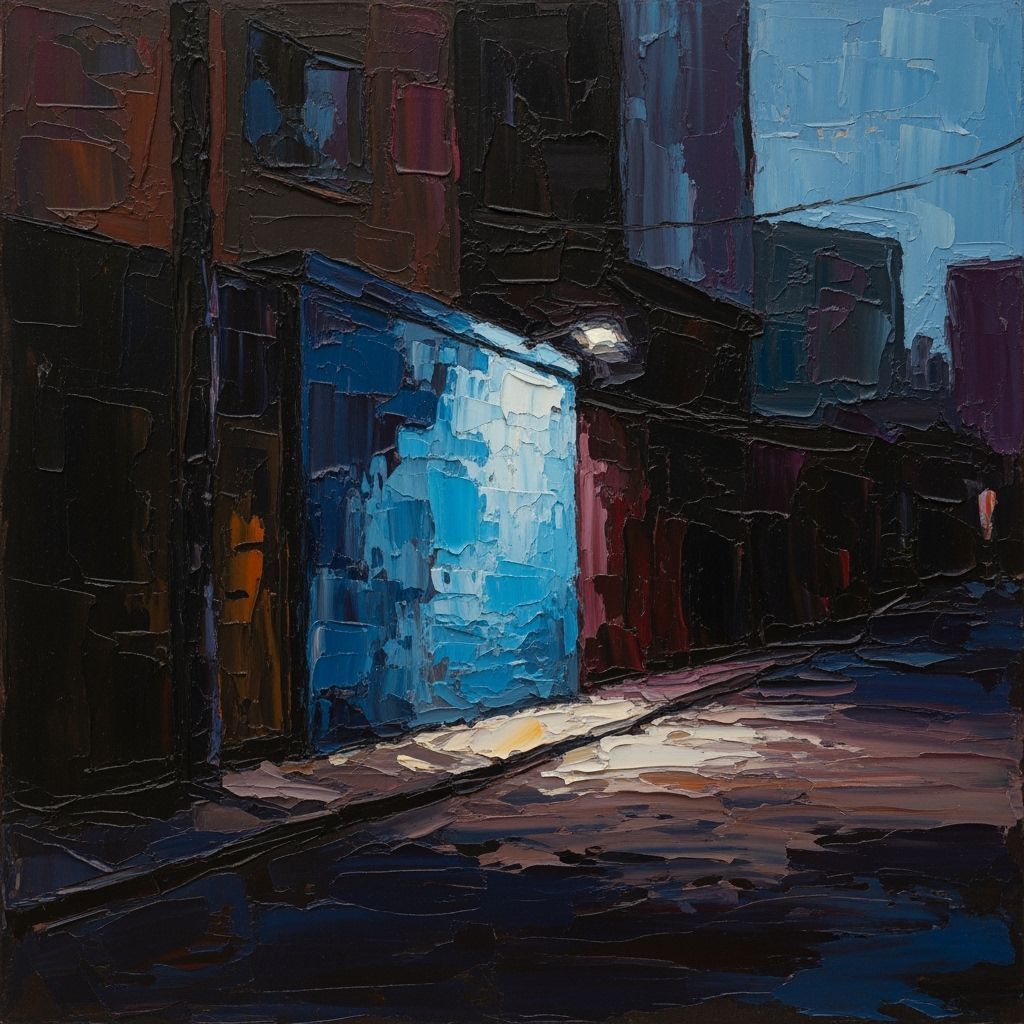 Impasto Encaustic Painting of Illuminated Blue Wall