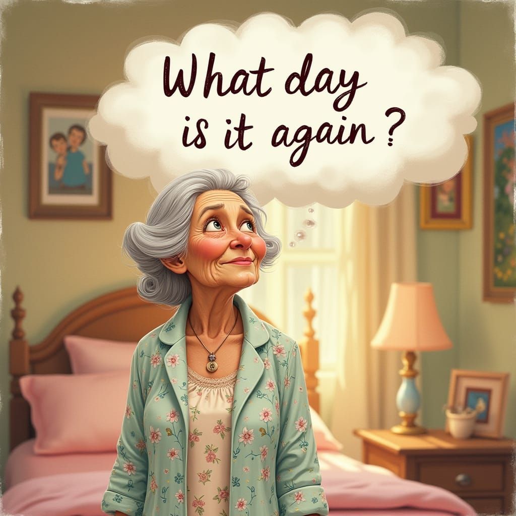 Elegant Grandmother Ponders Life's Simple Joys in Cozy Bedro...