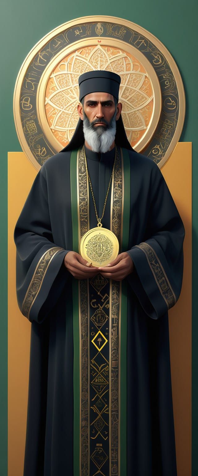 Hyperrealistic Portrait of a Muslim Saint in Elegant Islamic...