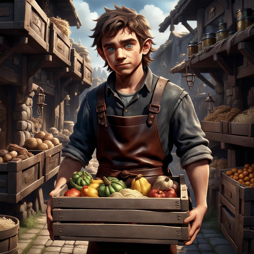 Halfling with Crate: Fantasy Concept Art