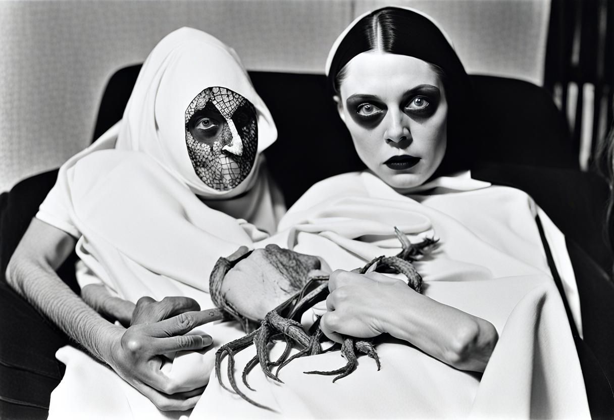 Surreal Silenced Scene Inspired by Pollock and Kubrick