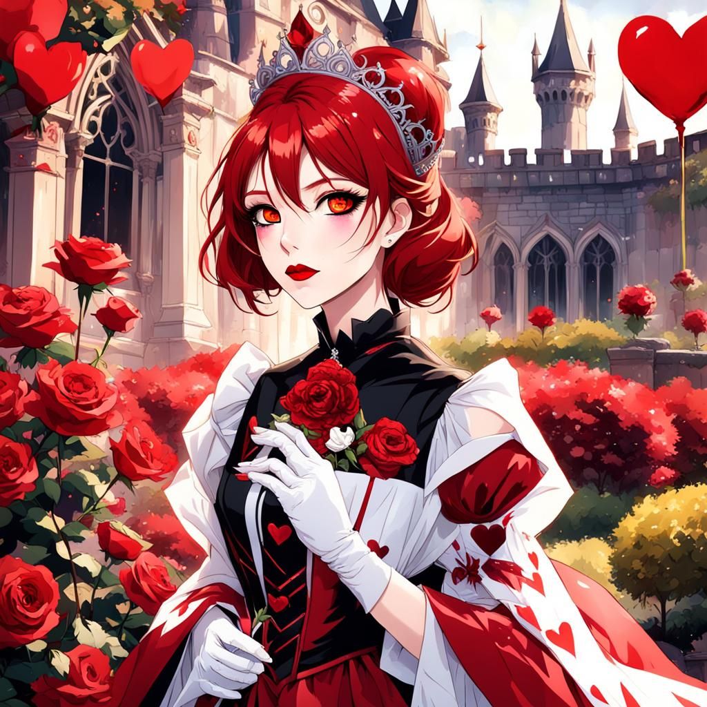 Anime Queen of Hearts in Red Victorian Dress