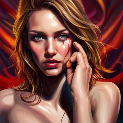 Heartbroken Woman: Hyperrealistic Splash Art Portrait