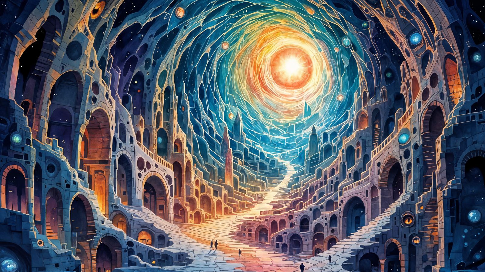 Surreal Melting Cityscape with Crystalline Eyes