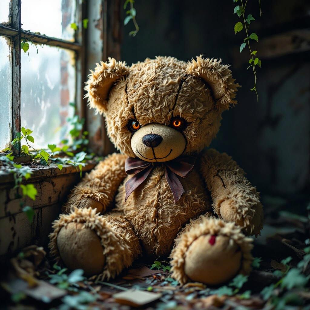 Evil Teddy Bear in Derelict Room