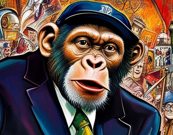 Chimpanzee in Business Suit at Political Rally