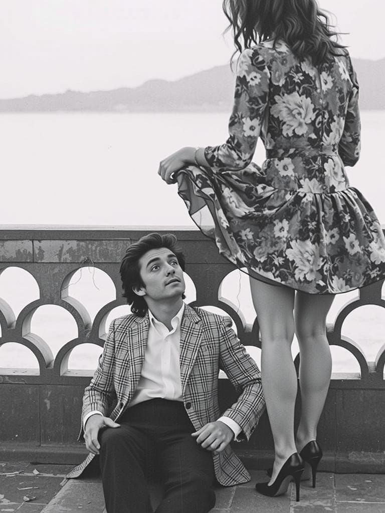 Man and Woman on Terrace Overlooking Water