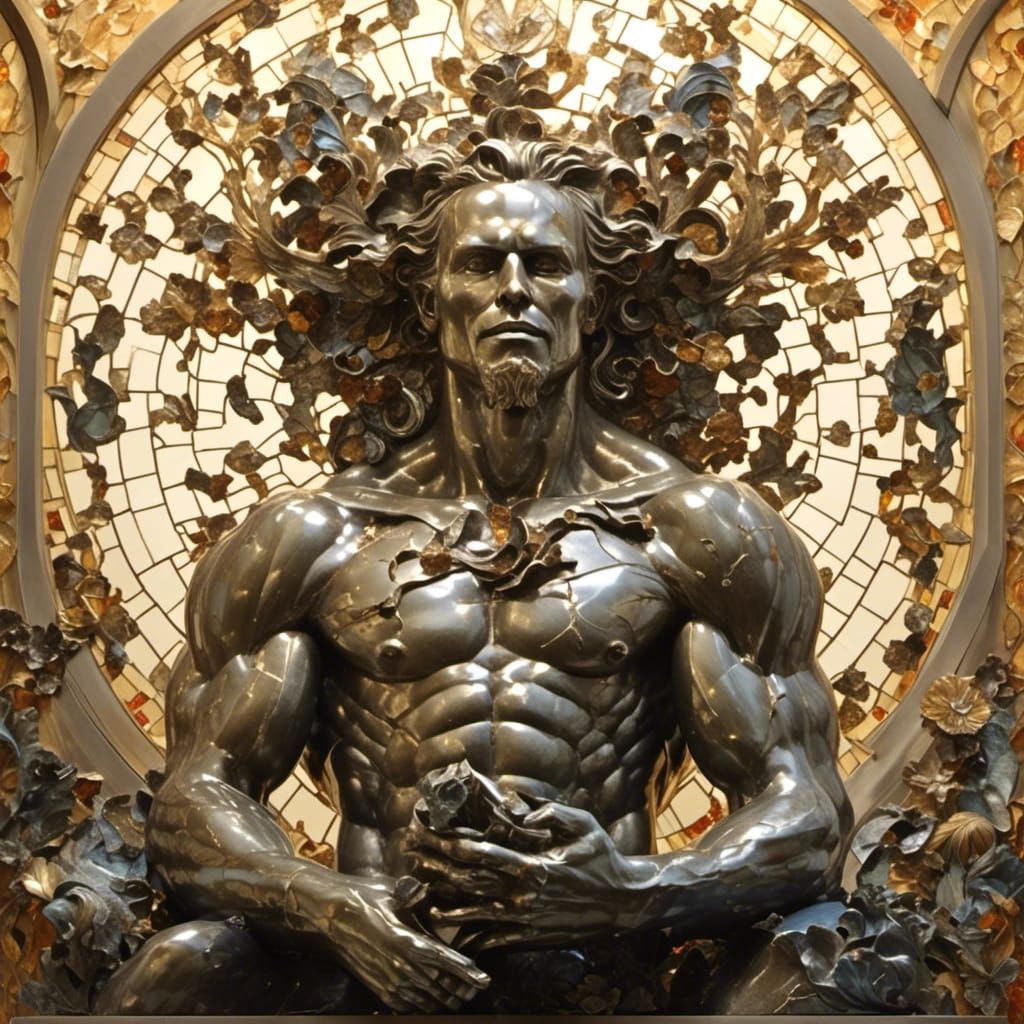 Abstract Stained Glass Composition with Complex Patterns