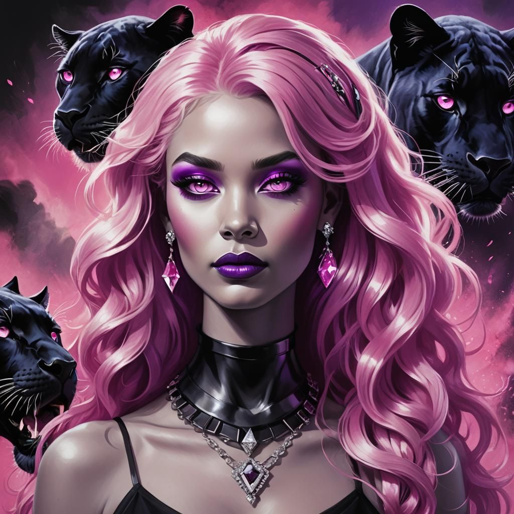 Woman with Panther in Digital Black and White