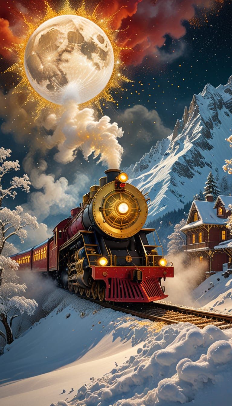 Steampunk Polar Express in Sparkling Snowy Landscape