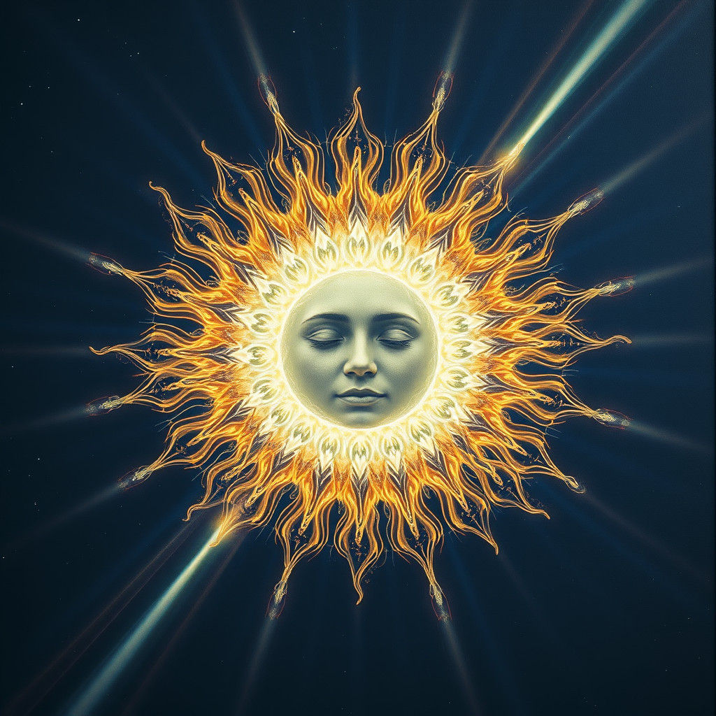Luminous Sun Entity Radiating Light in Starry Sky