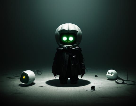 Eerie Boy Doll with Ghosts in Sockets Digital Painting