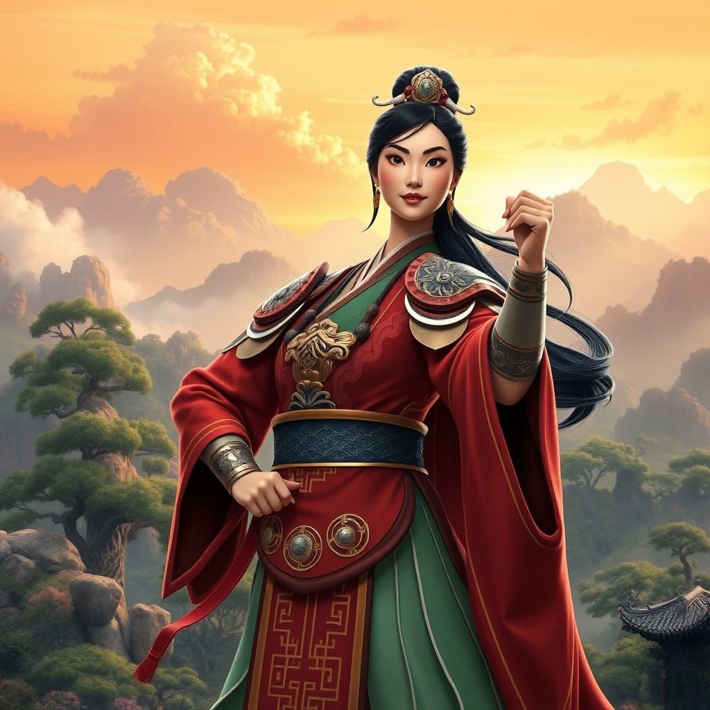 Heroic Plus-Size Mulan in Ancient China Landscape