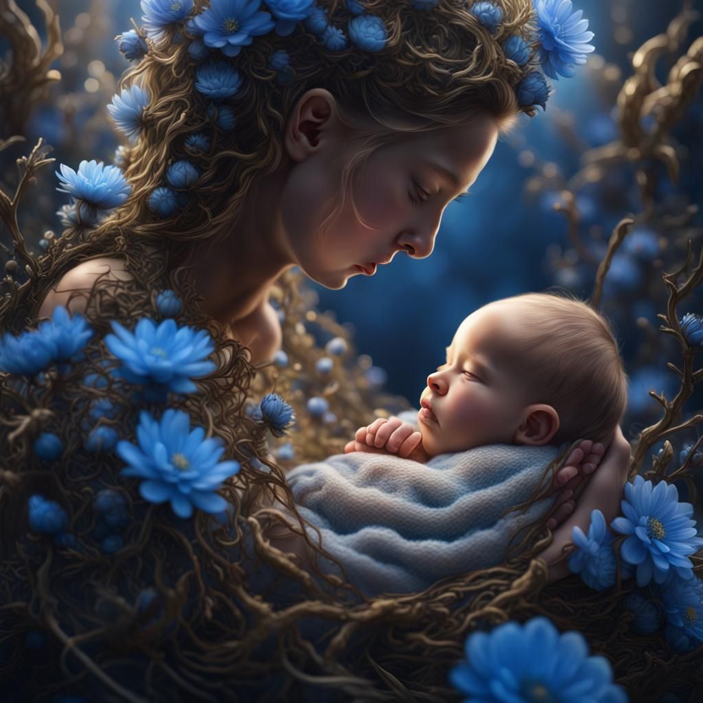 Newborn and Mother in Otherworldly Light