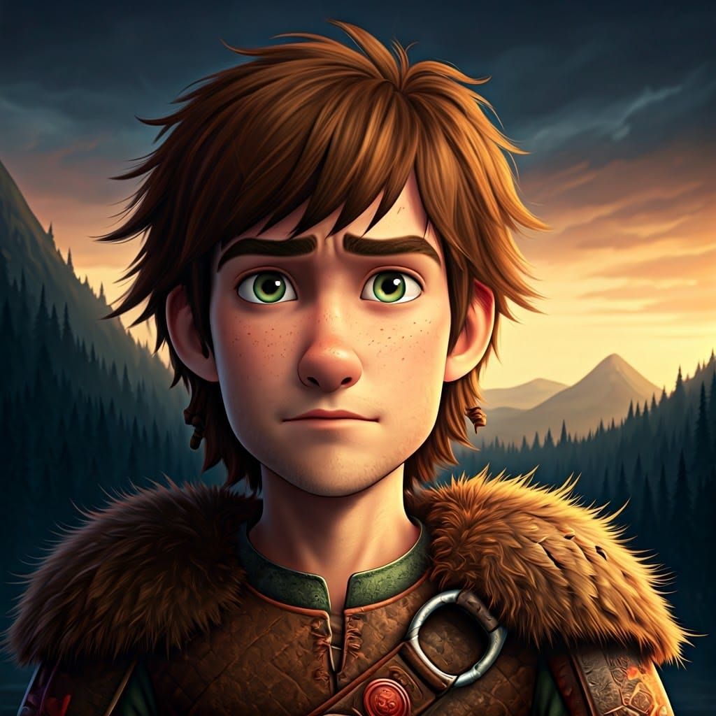 Hiccup in Dreamy Nordic Landscape, Digital Painting