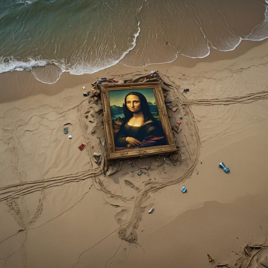 Mona Lisa on Beach: Surreal Matte Painting