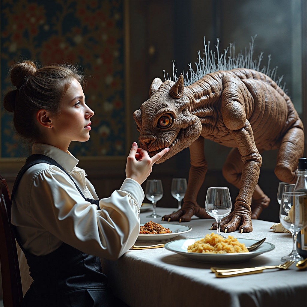 Surreal Dinner Service in Hyperrealistic Style