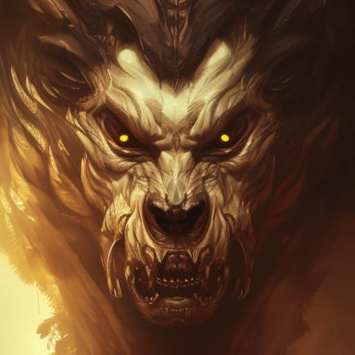 Demonic Werewolf Portrait in Eldritch Horror Style