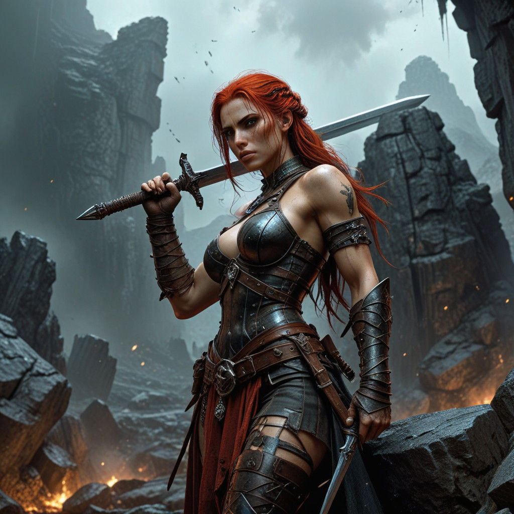 Ethereal Dark Fantasy Elf Warrior in Medieval Landscape