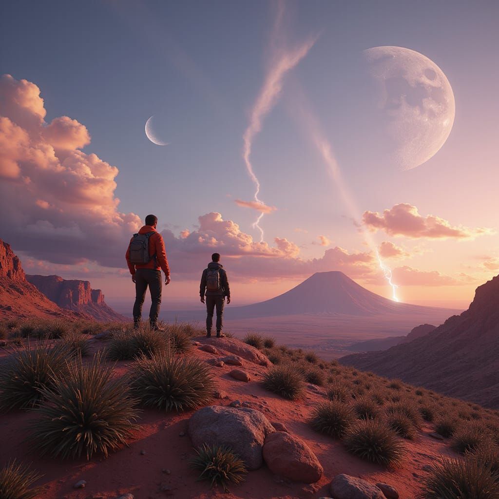 Alien Desert Planet with Explorers: Matte Painting