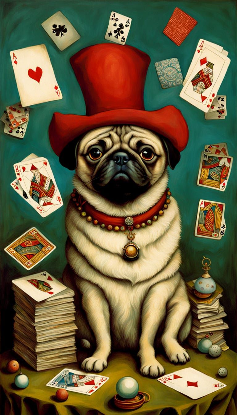 Regal Pug in Jester's Attire, Renaissance Whimsy