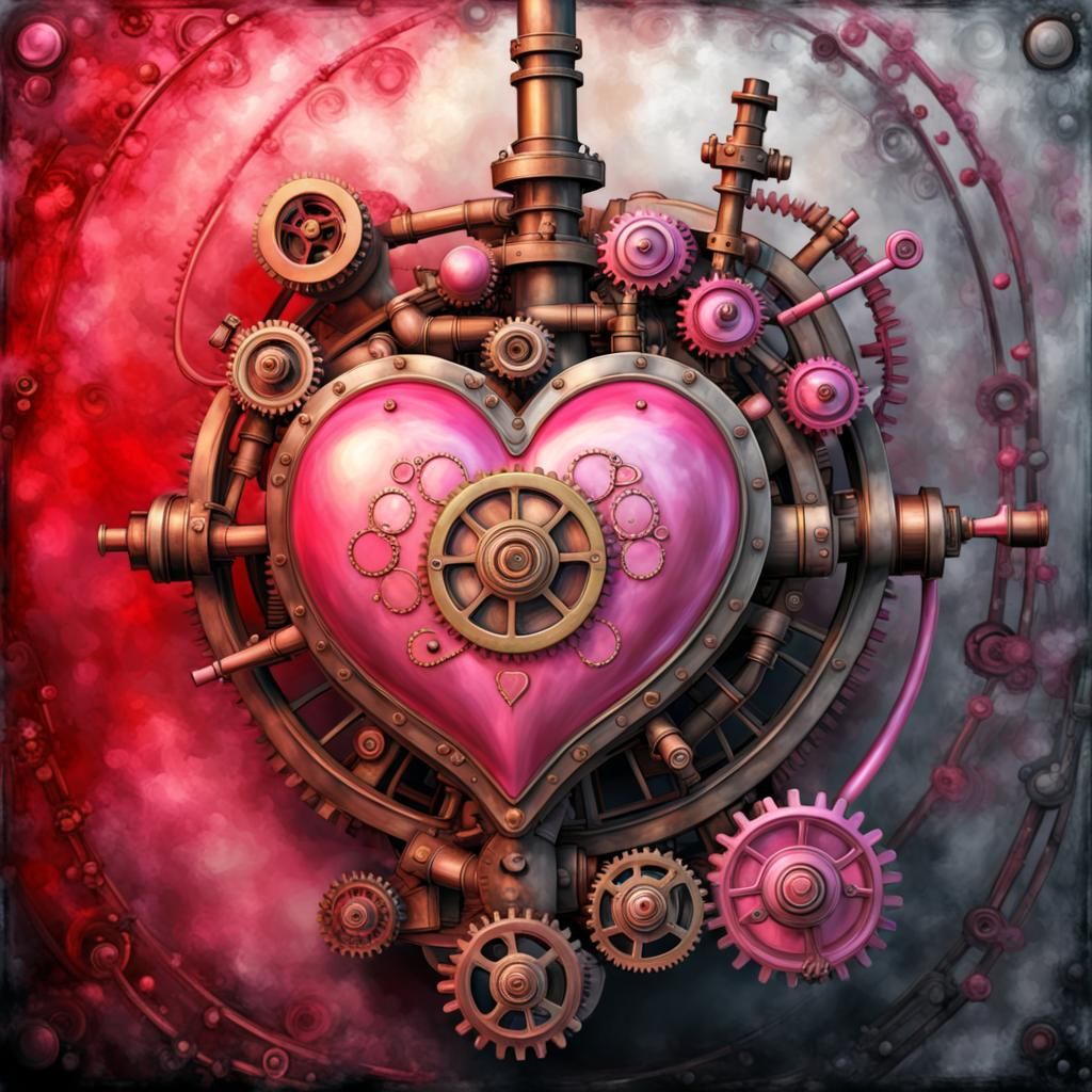Steampunk Valentine Industrial Backdrop in Oil Painting Styl...