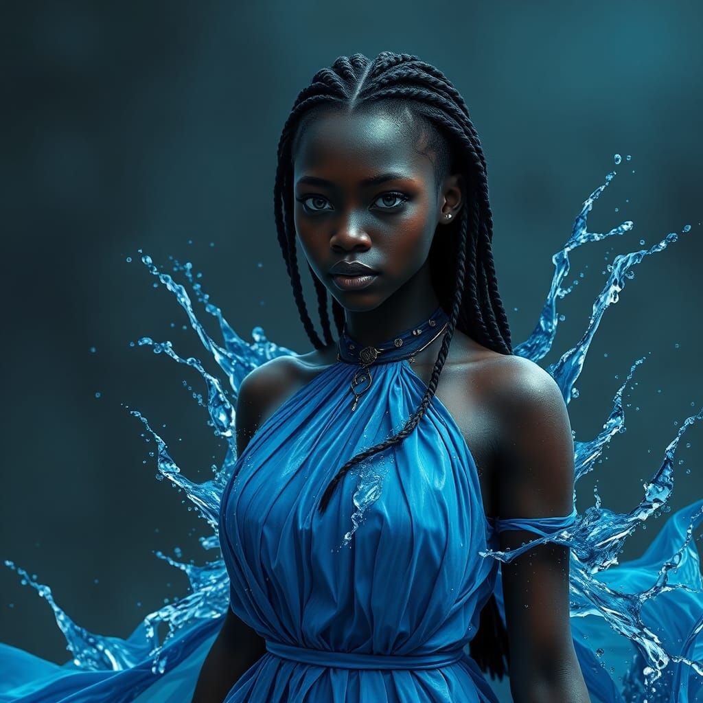 Girl in Flowing Water Dress: Fantasy Art