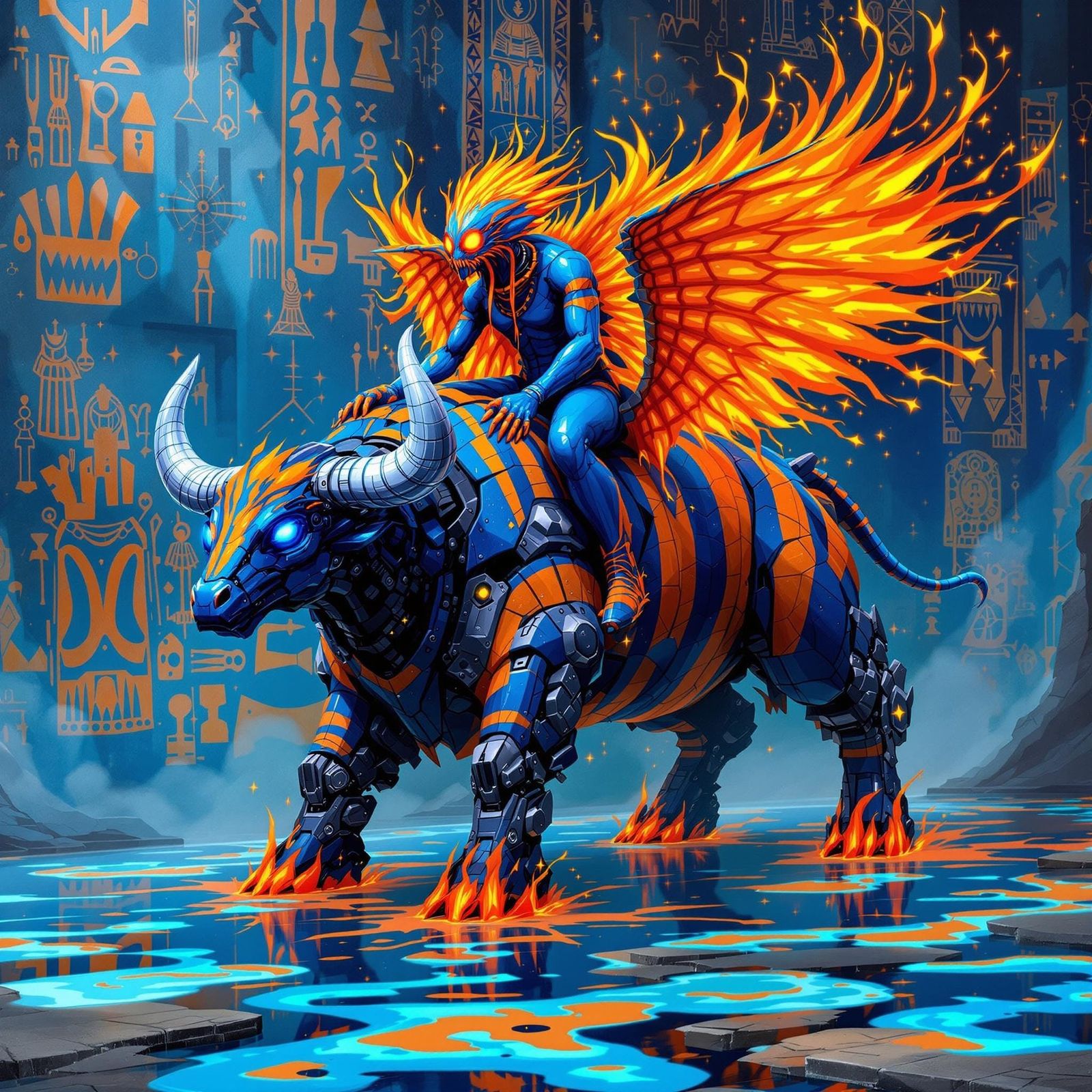 Alien Phoenix Dragon Rides Mechanical Ox