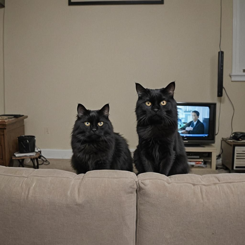 Fluffy Black Cat Watches Television