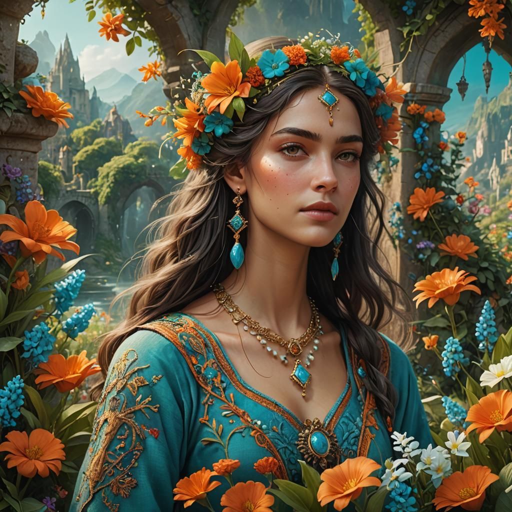 Happy Old Woman Portrait in Fantasy Realism Style