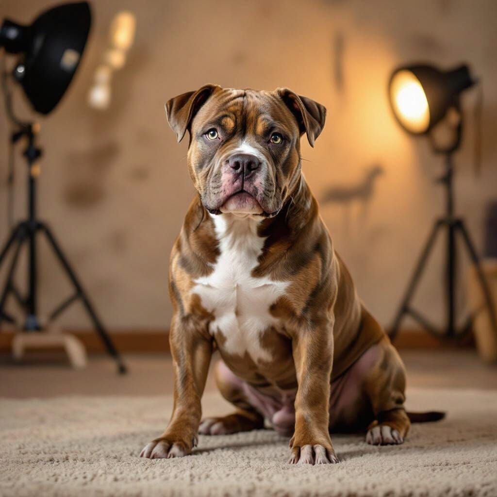 Muscular Pitbull Mastiff Mix in Dramatic Oil Painting Style