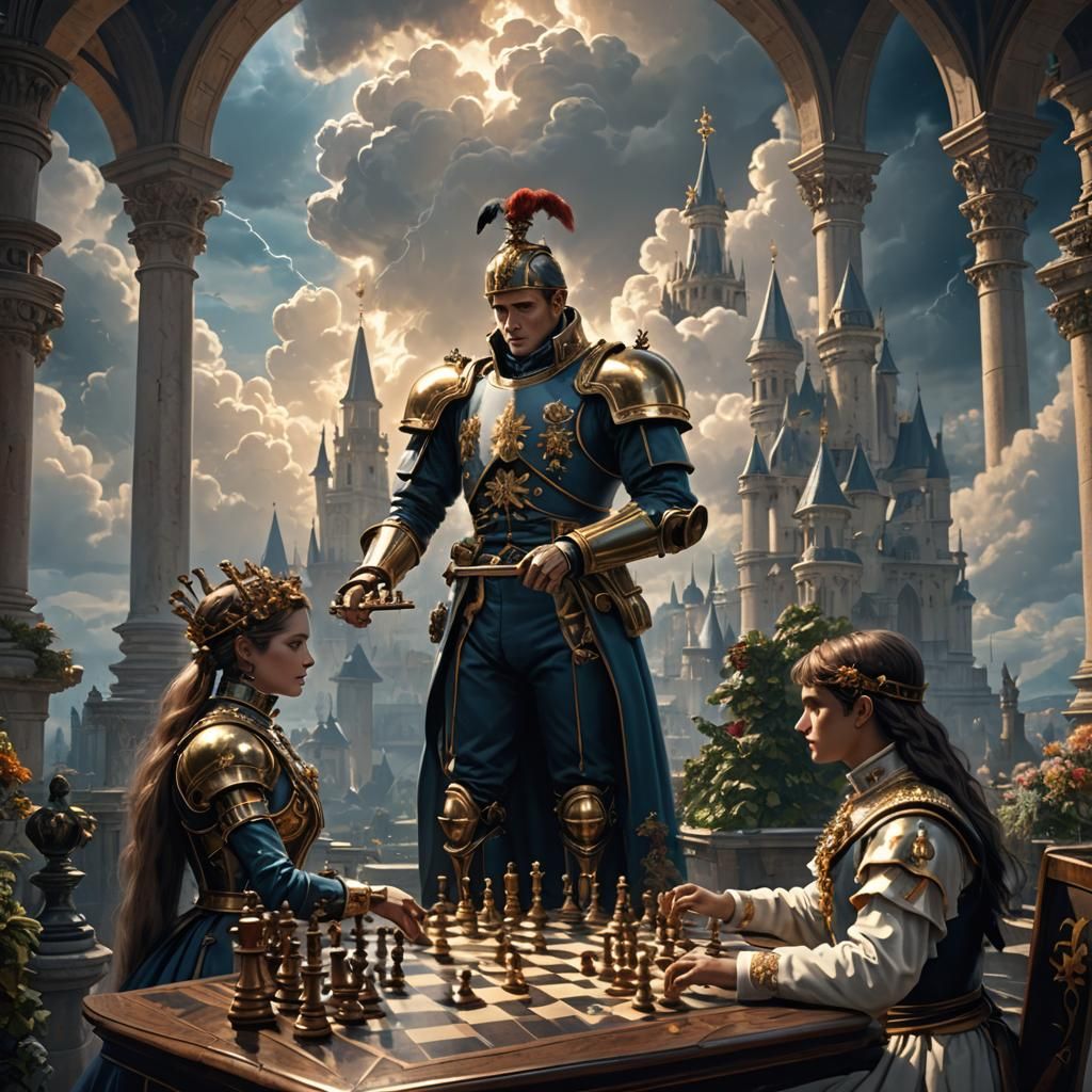 Napoleon Bonaparte and Robot Queen in Dark Fantasy Chess Gam...